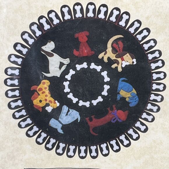 Bone Appetit Whimsical Wool Felt Table Topper Dog Cute Border Pattern 34” Graves - Picture 2 of 7